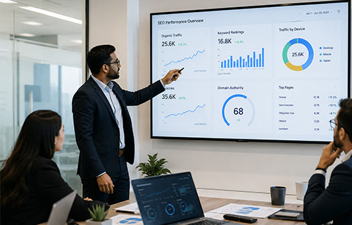 Marketing dashboard showing ROI metrics